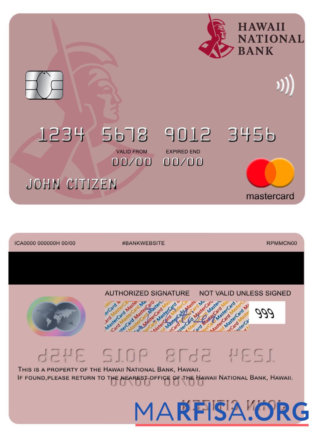 Printable Hawaii, Hawaii National Bank mastercard real example